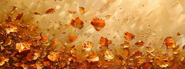 Gently falling autumn leaves, creating a tapestry of warm colors on the forest floor