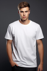 Obraz premium European Fitness Enthusiast, Well-Built European Man in White Sports T-Shirt, Exuding Strength and Determination