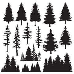 Set of tree Silhouette Illustration Vector Collection.