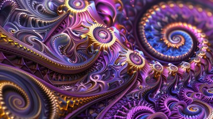 Vibrant Display of Intricate Fractal Art in Purple and Gold Hues