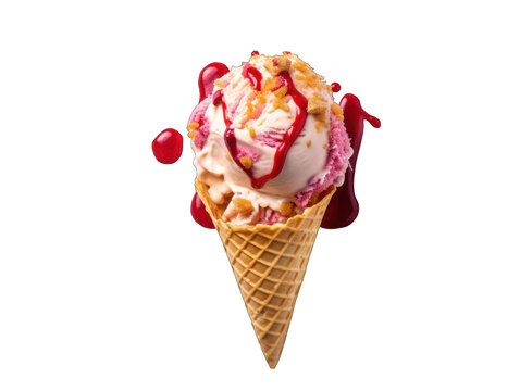 Fruity ice cream in a cown isolated on transparent background, transparency image, removed background