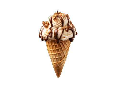 Caramel ice cream in a cown isolated on transparent background, transparency image, removed background