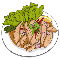 Spicy thai grilled pork salad called 