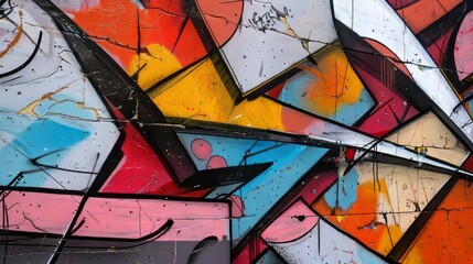 Colorful Abstract Graffiti Art on Urban Wall, Vibrant Hues and Complex Patterns - obrazy, fototapety, plakaty