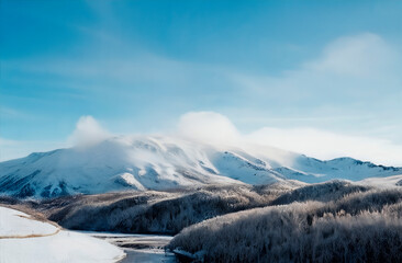 Snow-covered Mountain Landscape under Blue Sky