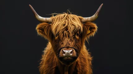Papier Peint photo Lavable Highlander écossais Brown hairy Highland cow front view portrait