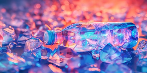 a clean mineral water bottle with an abstract polygonal light - obrazy, fototapety, plakaty