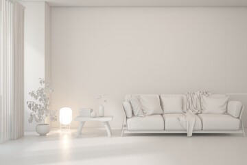 Grey living room concept with sofa. 3D illustration