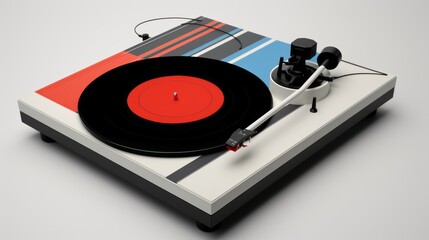 A fancy stylized turntable in the style of minimalist geometric precision. Fashionable, stylish, extraordinary, high design vinyl record player