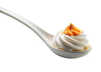 Orange Whipped cream in a spoon isolated on transparent background