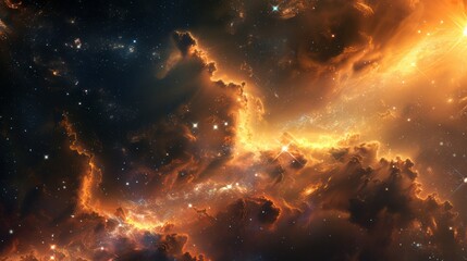 Cosmic Journey: Abstract Illustration of Space Exploration with Nebulas and Stars