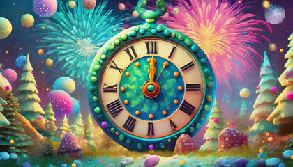 Fototapeta premium midnight countdown clock with fireworks 