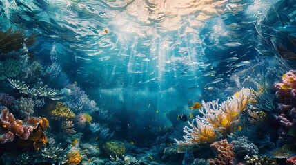 Abstract Underwater Scene: Flowing Currents and Vibrant Marine Life