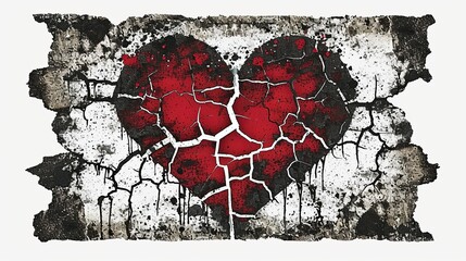 watercolor drawing of a broken black and red heart on a white background