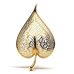 Poplar leaf made of openwork gold, jewelry on a white background. - obrazy, fototapety, plakaty