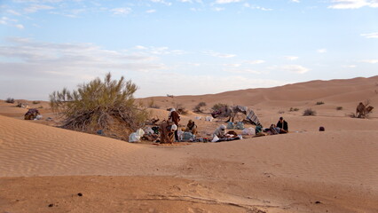 Camp for a group on a camel trek in the Sahara Desert, outside of Douz, Tunisia