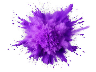 Purple paint color powder festival explosion burst isolated on transparent background, transparency image, removed background