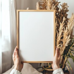 Woman Holding an Empty Frame Mockup