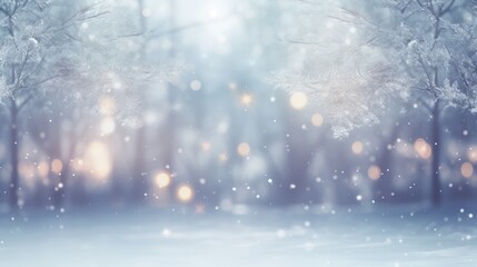 Christmas blurred forest background. Natural Winter Christmas wallpaper. Winter with blur landscape.