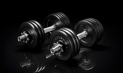 a group of weights on a black surface - obrazy, fototapety, plakaty