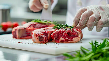 Pathology analysis in meat examination detailing the detection of undesired elements with a clean white background serving to underscore the importance of purity and sanitation in the food industry