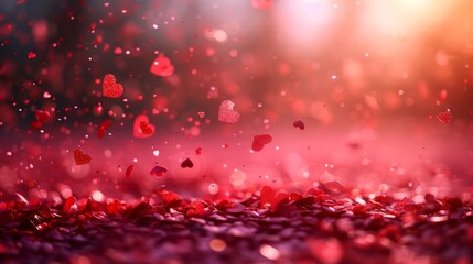 Glowing Red Hearts Confetti on Pastel Pink Background generative ai