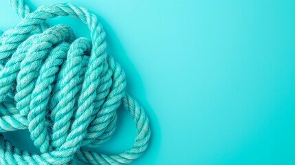 Close up of a textured rope against a serene blue background