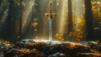 sword in the forest, sunny day background
