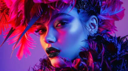 Fototapeta premium Bright fashion portrait of a supermodel. Colorful, rich colors, unusual image. Fashion and beauty.