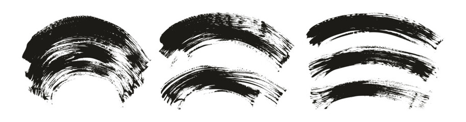 Hand Drawn Flat Fan Brush Thin Curved Background High Detail Abstract Vector Background Set 