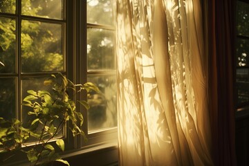 Sunlight streaming through curtains in the afternoon