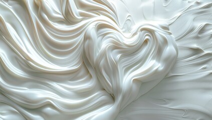 White background, heart-shaped waves made of liquid cream