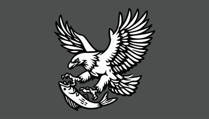 eagle with wings, fish, catching design logo 