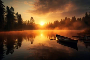 Rolgordijnen The serenity of a lake at golden hour © KerXing