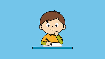 Cute Boy Contemplating Classroom Tasks Vector Art Inspiration