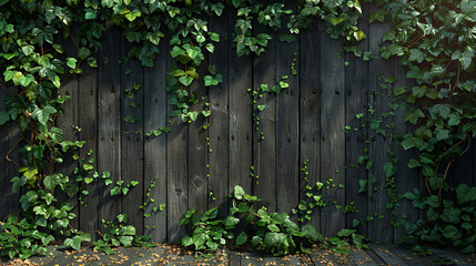 Fototapeta na wymiar Green leaves sprout from dark, textured wooden planks, bathed in soft sunlight.