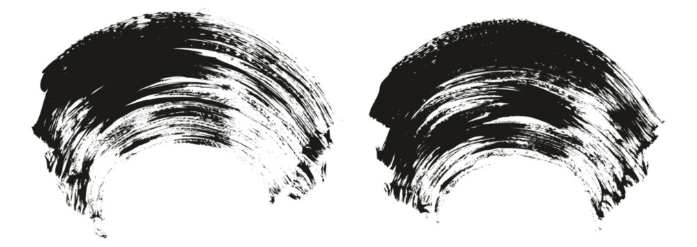 Hand Drawn Flat Fan Brush Thin Curved Background High Detail Abstract Vector Background Set 