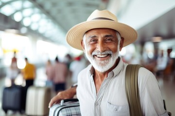 senior old man happy expression. traveler and airport concept . ai generated
