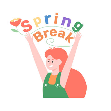 School-age girl enjoys the spring school holidays. Happy child. Vector illustration.