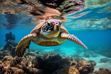 Obraz premium A close-up of a majestic sea turtle swimming gracefully