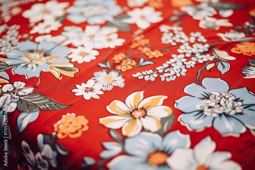 Wall mural a close-up of a tablecloth with floral patterns