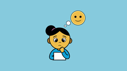 Adorable Student Contemplating Class Task: Charming Girl in Thought  Vector Art