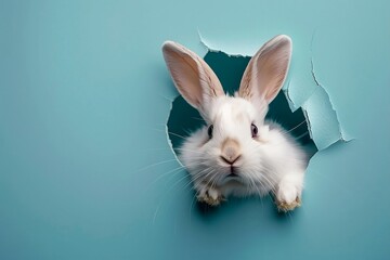 white easter rabbit on blue background