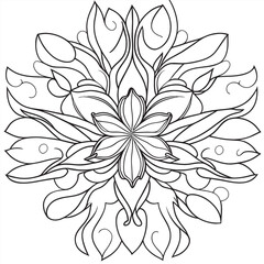 detailed artistic waterdrop mandala image for adult coloring book, vector illustration line art