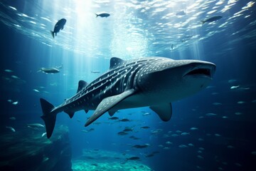 Naklejka premium A magnificent whale shark swimming in a massive tank