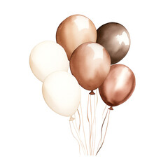 soft pastel balloons in dark brown shade neutral tone watercolor graphic art style in white background сreated with Generative Ai