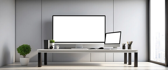 "Illuminated Potential: Captivating LED Mockups Shaping the Ambiance of a Vibrant Office Space - PNG Cutout