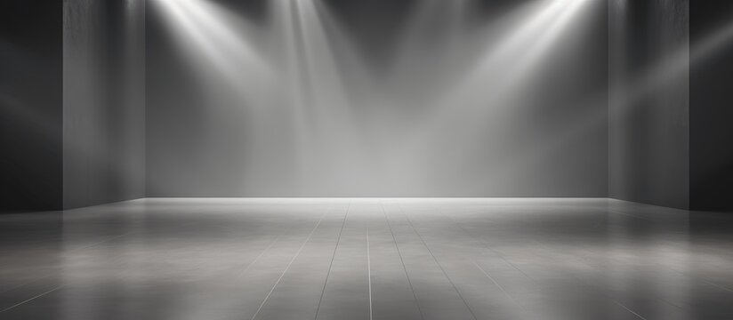 Empty gray studio abstract backgrounds with spotlight effect. Product showcase backdrop. Stage lighting. 