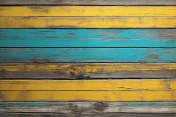 yellow and turquoise and brown and black and old used dirty outdoor weathered wood wall wooden plank board texture background 