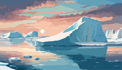 Sunset and iceberg in polar regions - obrazy, fototapety, plakaty